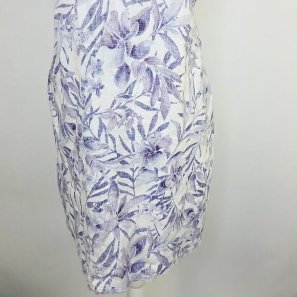 Tommy Bahama Two Palms Linen Dress Large Purple Floral V-Neck Ruffle Tropical - Picture 9 of 13